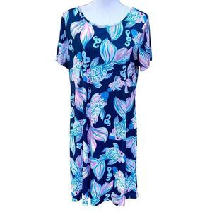 Abby Joy by Tango Mango Dress XL Navy Blue Fish Print Short Sleeve Shift Dress